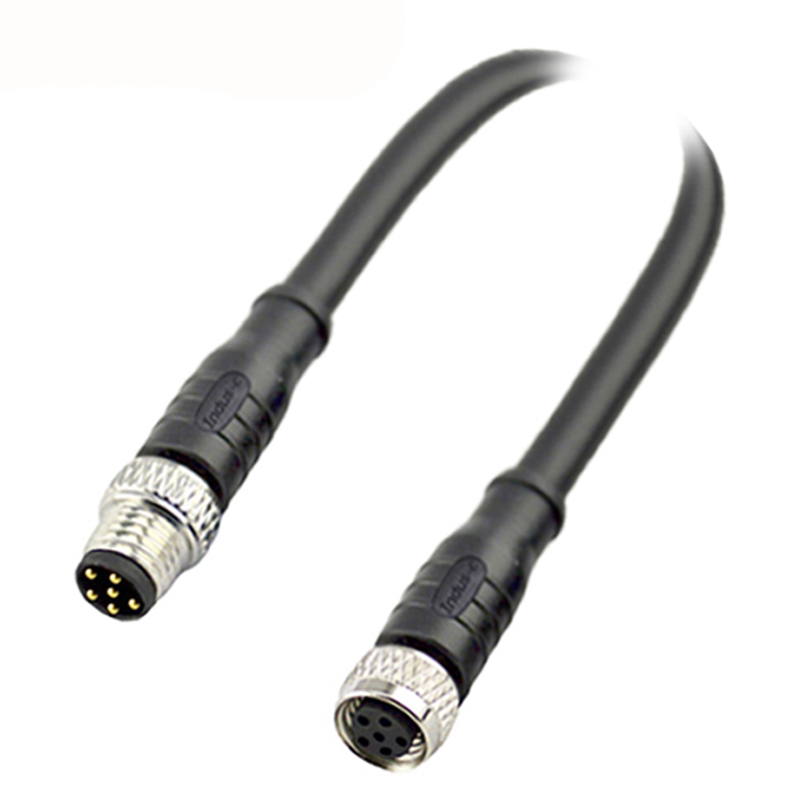 M8 6pins A code male to female straight molded cable, unshielded, PVC, -40°C~+105°C, 26AWG 0.14mm²